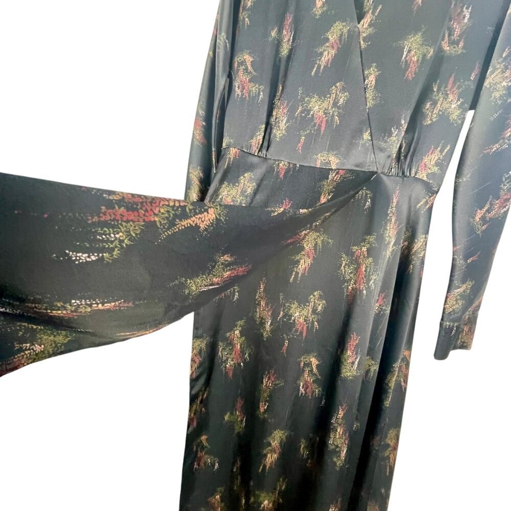 Vince Black Floral Long Sleeve Midi Dress XS Elegant V-Neck Casual Chic - Picture 11 of 15